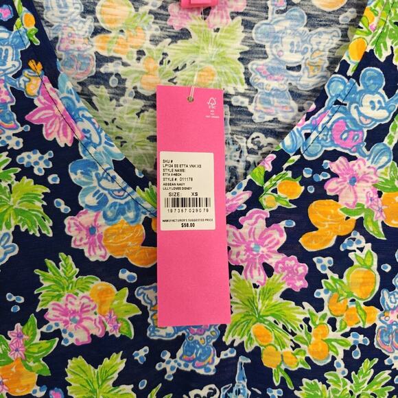 Lilly Pulitzer Loves Disney Etta V-Neck Top Size XS Aegean Navy Resort NWT - Picture 3 of 6
